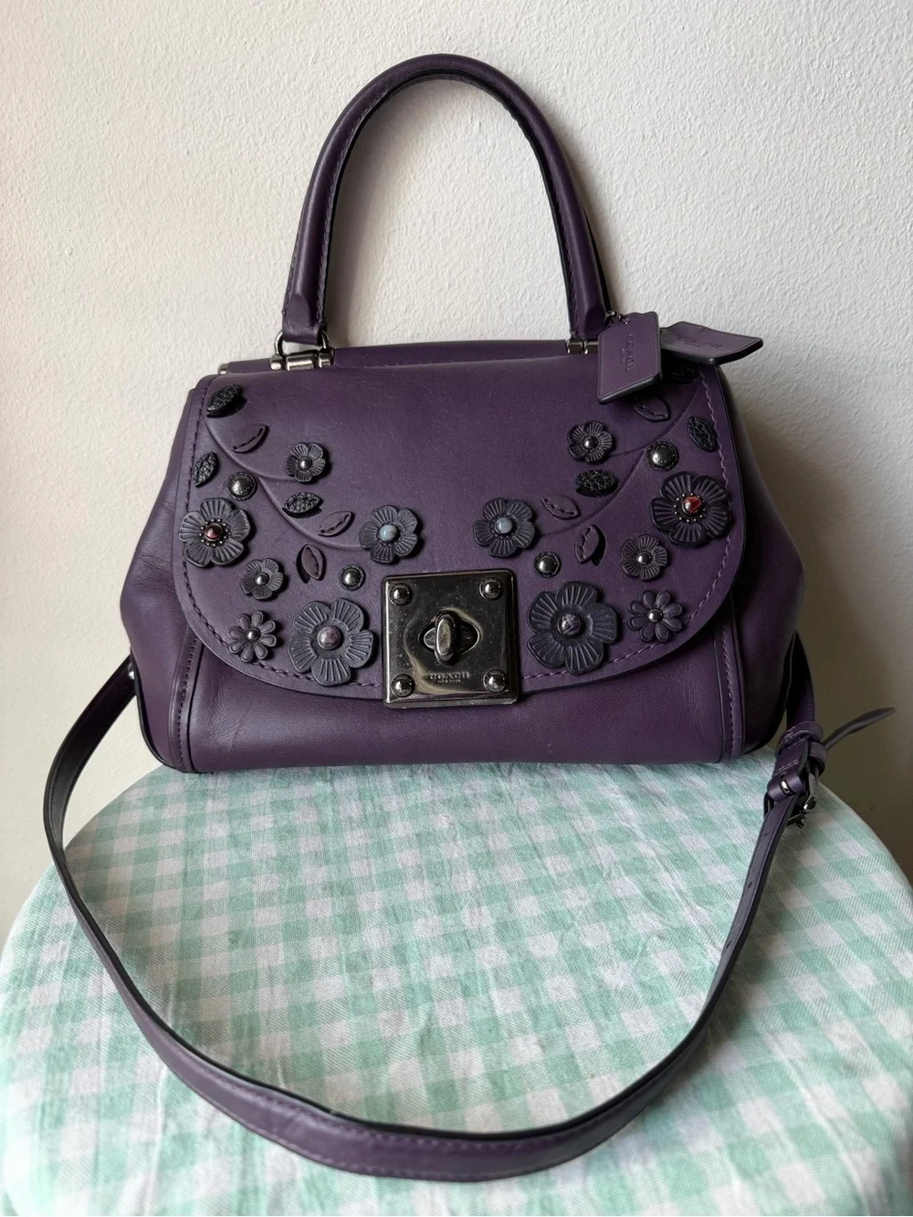 RARE Purple Coach 1941 Willow Floral Drifter Top Handle Satchel